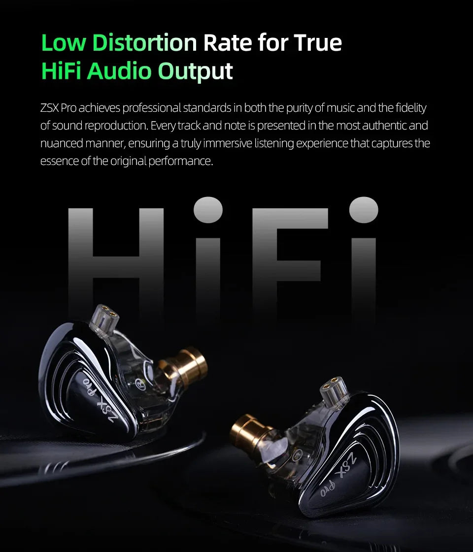 KZ ZSX Pro 6-Driver In-Ear Monitors by Tidesmit - Black Mic Tidesmit