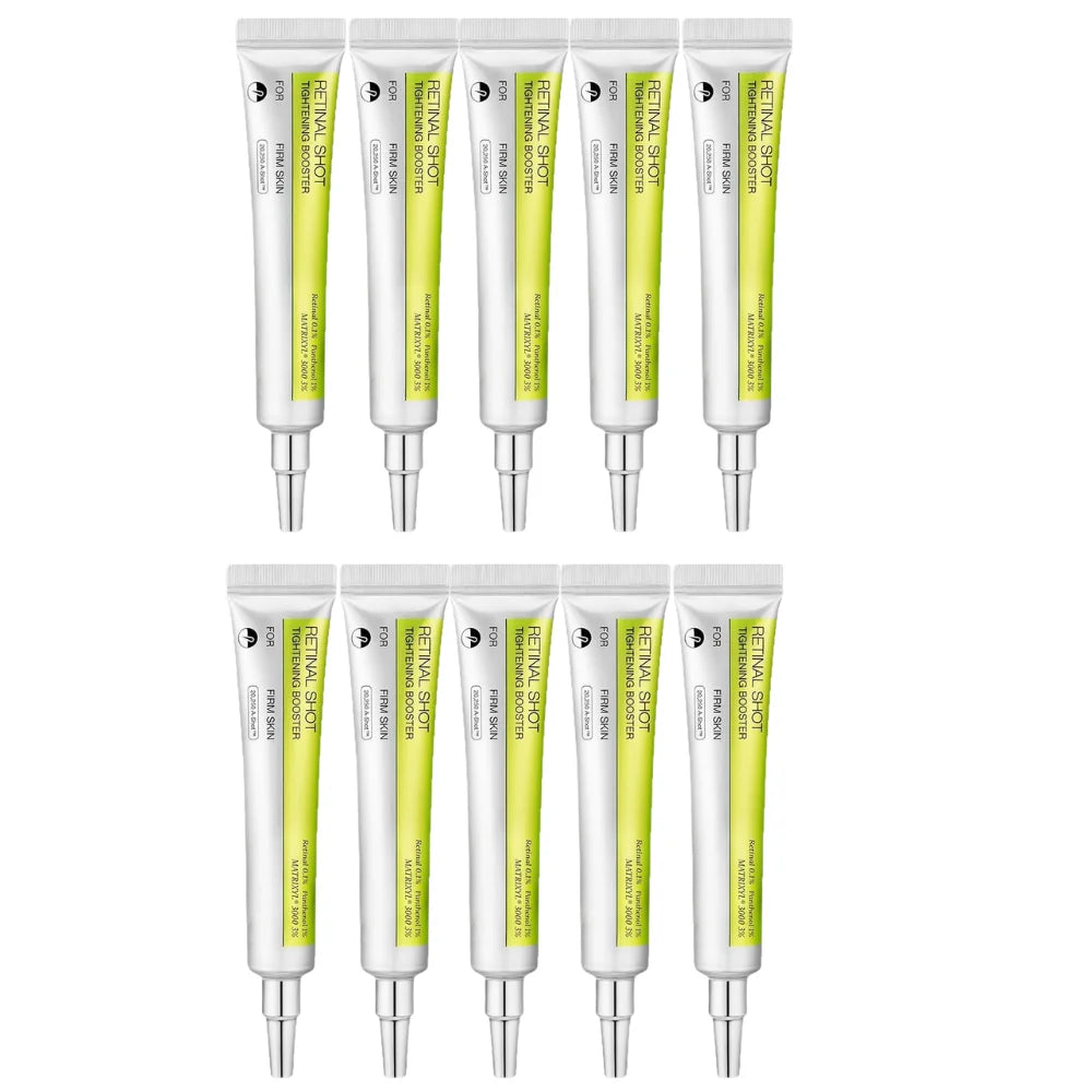 Assorted pack of white and lime green serum squeeze tubes in two stacks