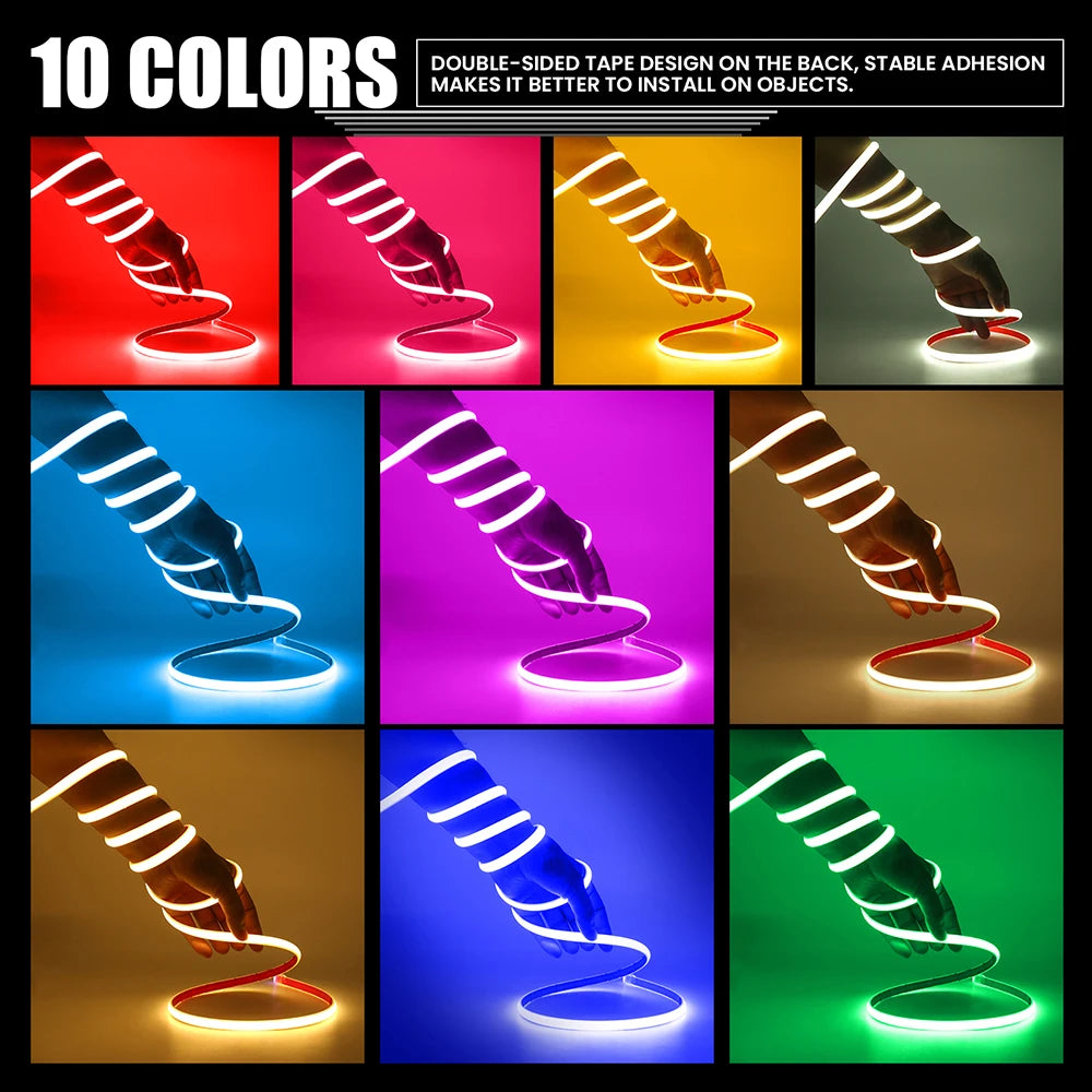 Solar Neon Light Strip 24V COB Waterproof IP68 Red Green Blue Warm Natural White 320LEDs/m Flexible High Density Linear Lighting