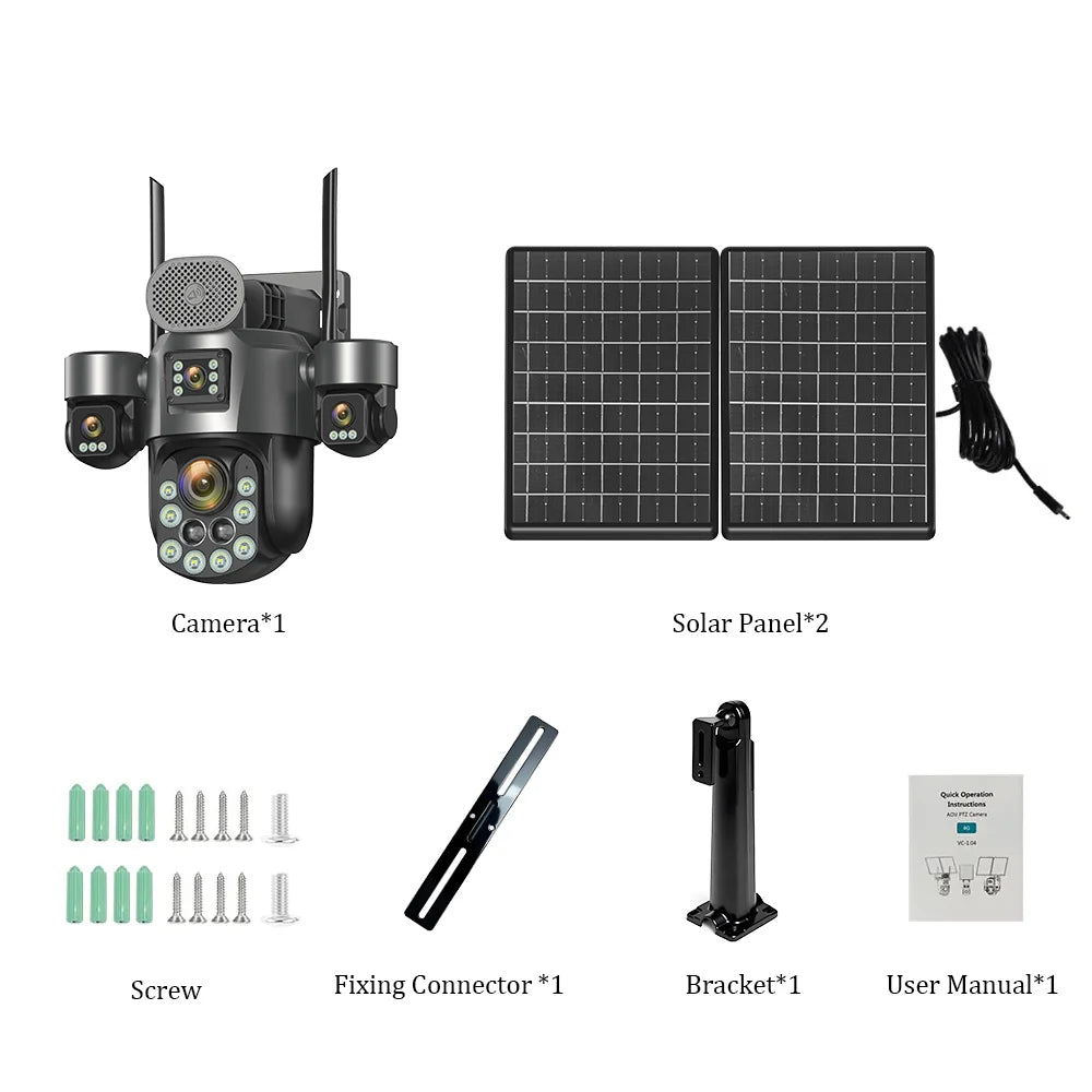 4G Solar Surveillance Camera 4‑Lens 60X Optical Zoom Human Tracking 31200MAH Battery 24‑Hour Recording Outdoor Security Cameras