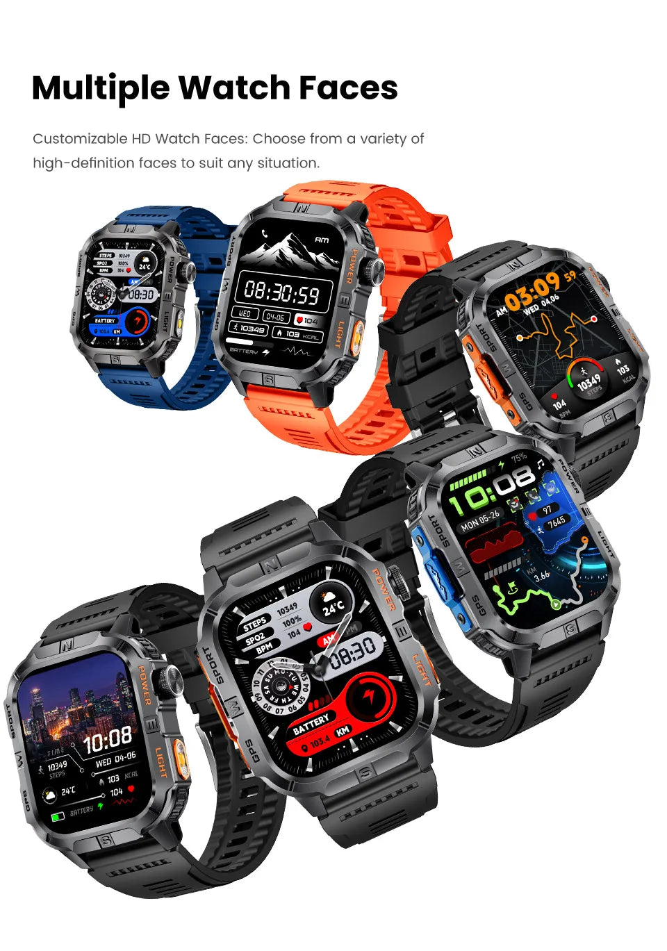 2026New Outdoor Military Men's Smartwatch, Equipped With GPS LED Lighting, Compass, Wireless Communication IP68 Waterproof Watch