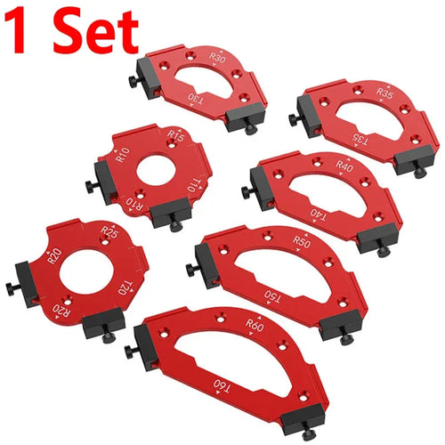 Red arc corner radius router templates set with different semicircle cutouts