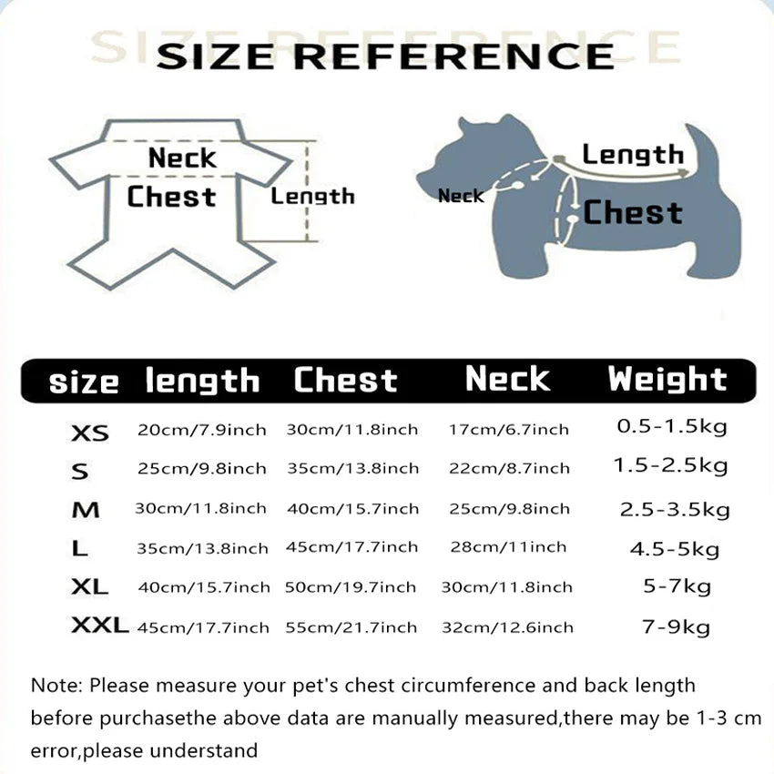 Size chart for breathable ice silk cooling suspender clothes for cats and dogs to ensure a perfect summer fit.