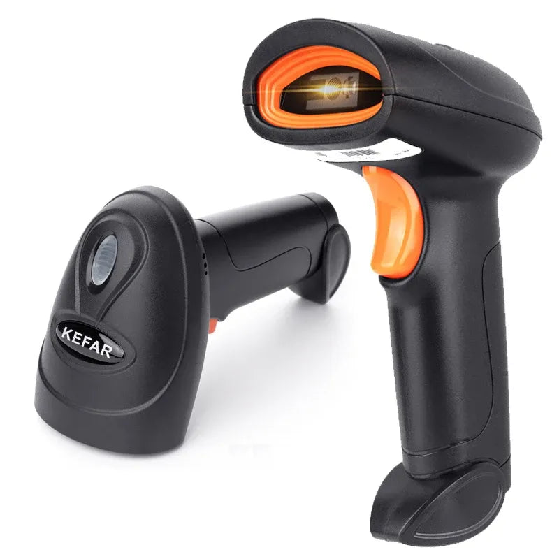 KEFAR H4W wireless handheld 2D scanner, black body with orange trigger and scan ring
