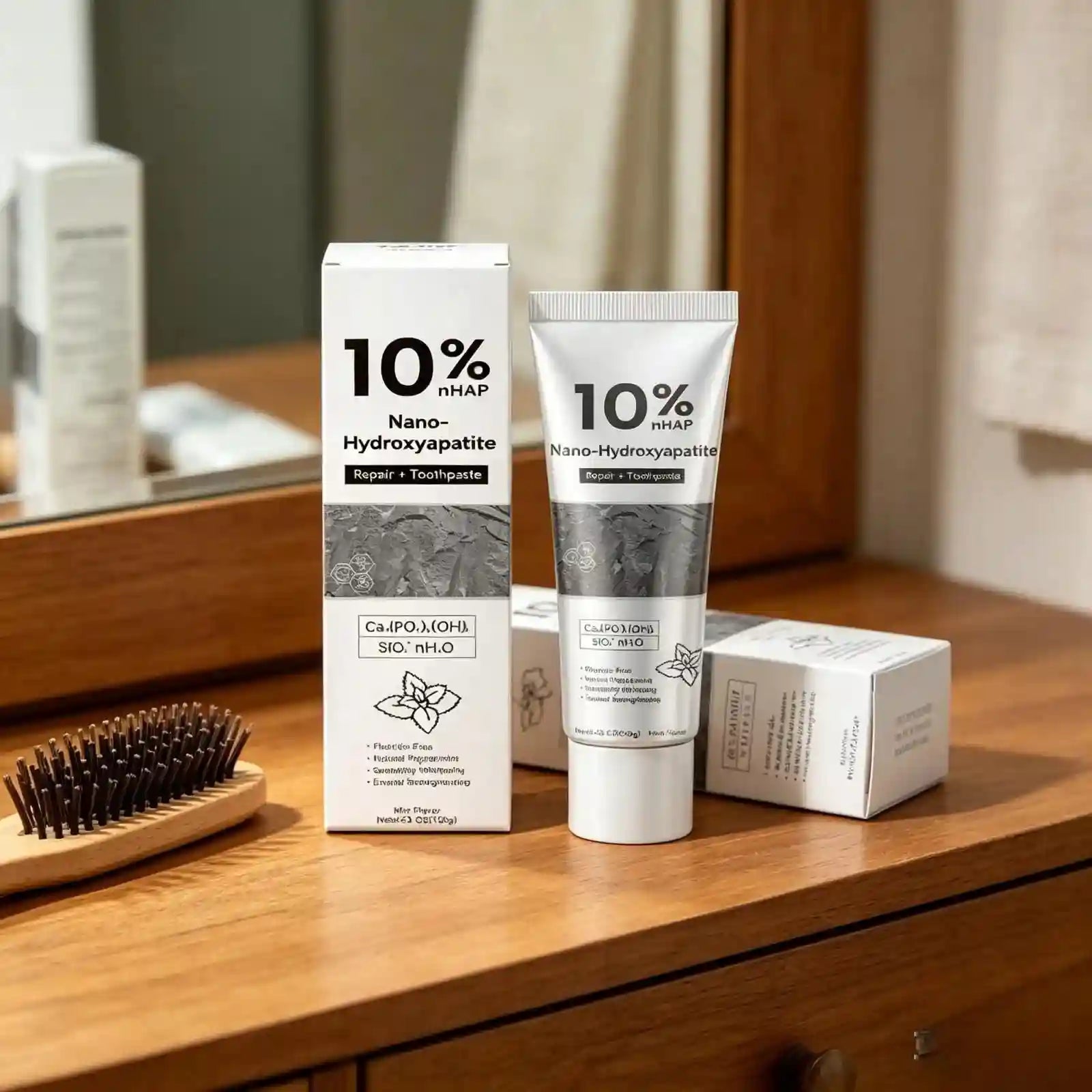 Tidesmit nano hydroxyapatite toothpaste for teeth whitening, tartar removal, and plaque control.