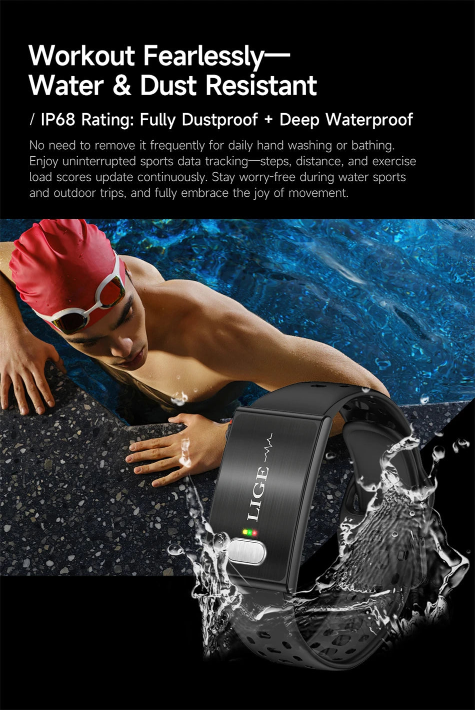 LIGE ECG HRV Health Smart Bracelet Heart Rate Blood Pressure Monitoring Body Fat BMI Body Temperature Fitness Tracker Smartwatch