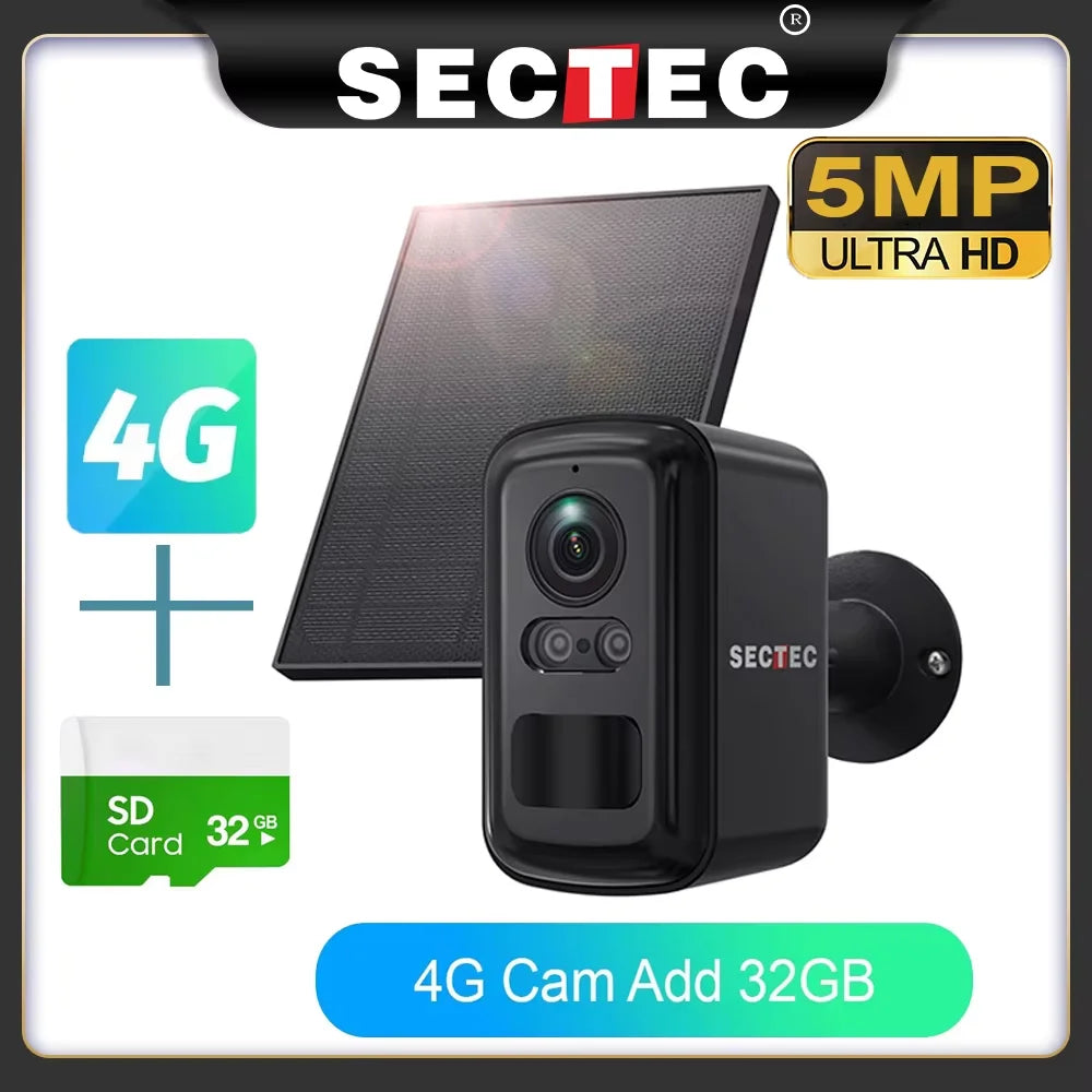 Sectec 5MP Mini Solar 4G Camera Outdoor Surveillance Camouflage Color WiFi Security  Camera PIR Detection Auto Tracking UBox App