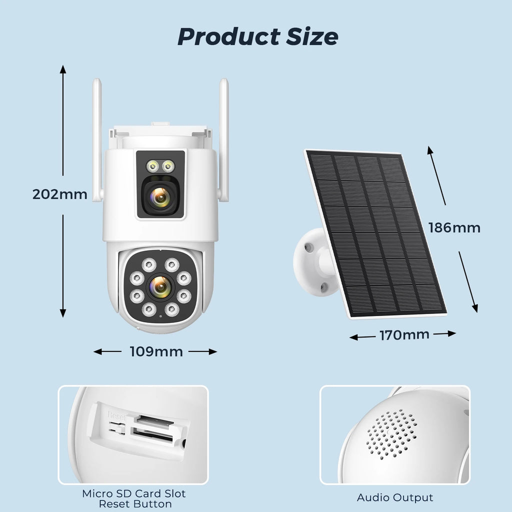 4G Solar Camera  Outdoors Wifi PTZ IP Camera 8MP 4K HD CCTV Camera AOV 24 Hour Recording Human Ai Auto Detect Tracking ICSee APP