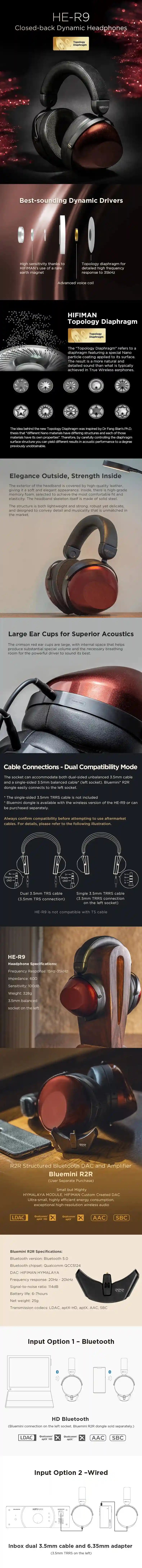 HIFIMAN HE-R9 Closed-Back Over-Ear Headphones with Topology Diaphragm Tidesmit