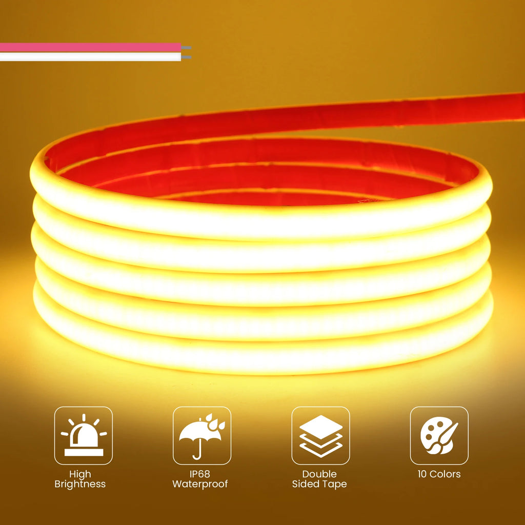 IP68 Waterproof COB LED Strip Light 12V 24V 320LEDs/m Flexible LED Neon Tape for Outdoor Swimming Pool High Density Linear Light