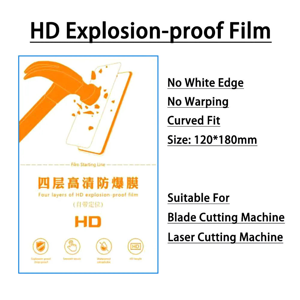 HD explosion-proof hydrogel film, curved fit, 120x180mm, no white edge, 50pcs