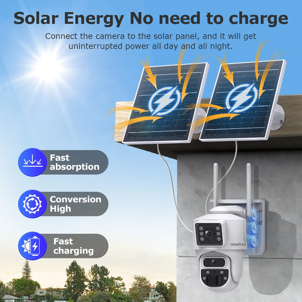 SHIWOJIA 12MP Dual Lens AI Solar Camera 4G SIM AOV Smart 24/7 Recording 360° PTZ Outdoor Security Cameras Auto Tracking UBox Pro