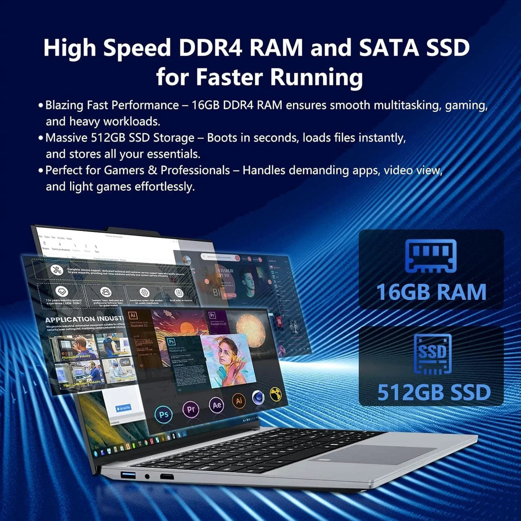 Sleek Original Radiant 15.6'' Laptop Intel N3700 FHD IPS 120Hz,32GB/2TB SSD,5000mAh & Backlit Keyboard