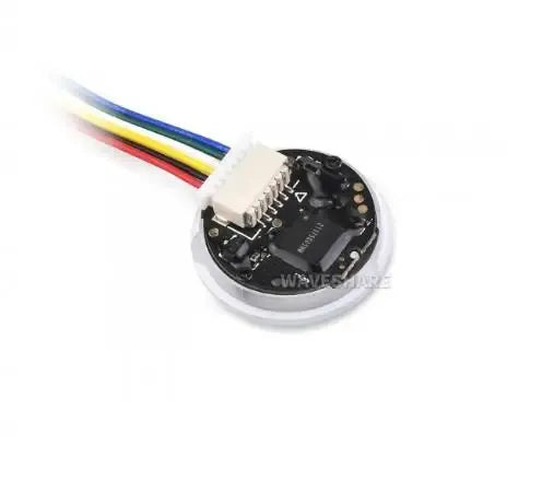 Round 2D barcode and QR code scanner module with cable leads and small PCB