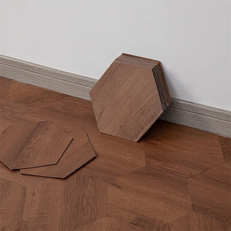 Hexagon Wood Grain Peel and Stick Floor Tiles Self Adhesive Waterproof Vinyl Wall Tile for Kitchen Bathroom Living Room Bedroom