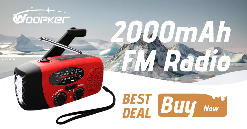 Woopker Radio XSY-330 10000mAh FM Emergency Radio Solar Hand Crank Generator AM/FM/NOAA LED Portable Radio SOS Alarm Power Bank
