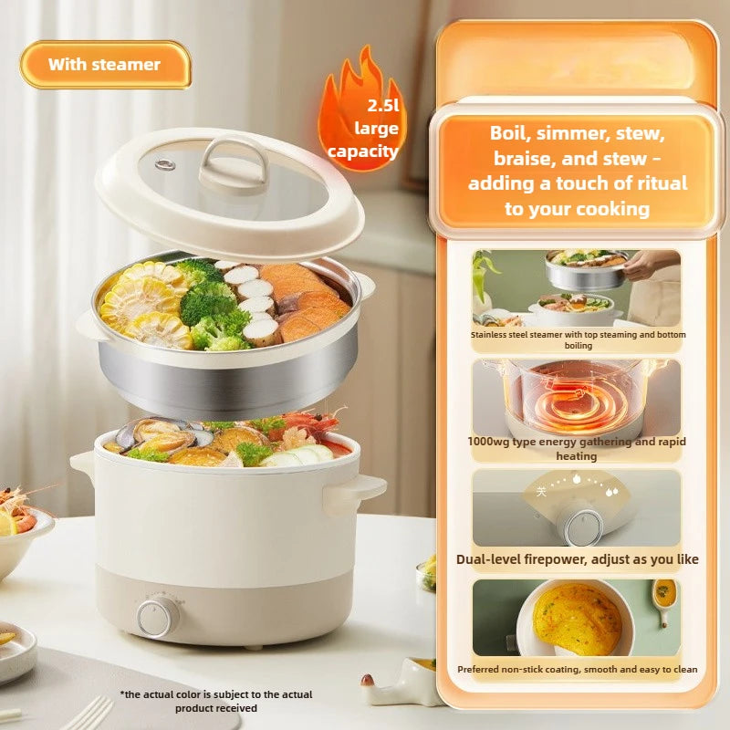2.5L electric multi cooker with steamer, dual-level heating and adjustable power
