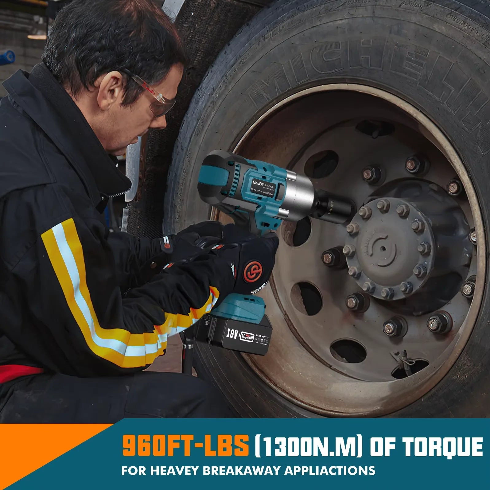 SeeSii 900Nm 1000Nm 1300Nm Cordless Impact Wrench Brushless Electric Impact Gun Kit Battery Powered Tool For Car Tire Repair with 2*4.0Ah Batteries Case LED Light For Makita