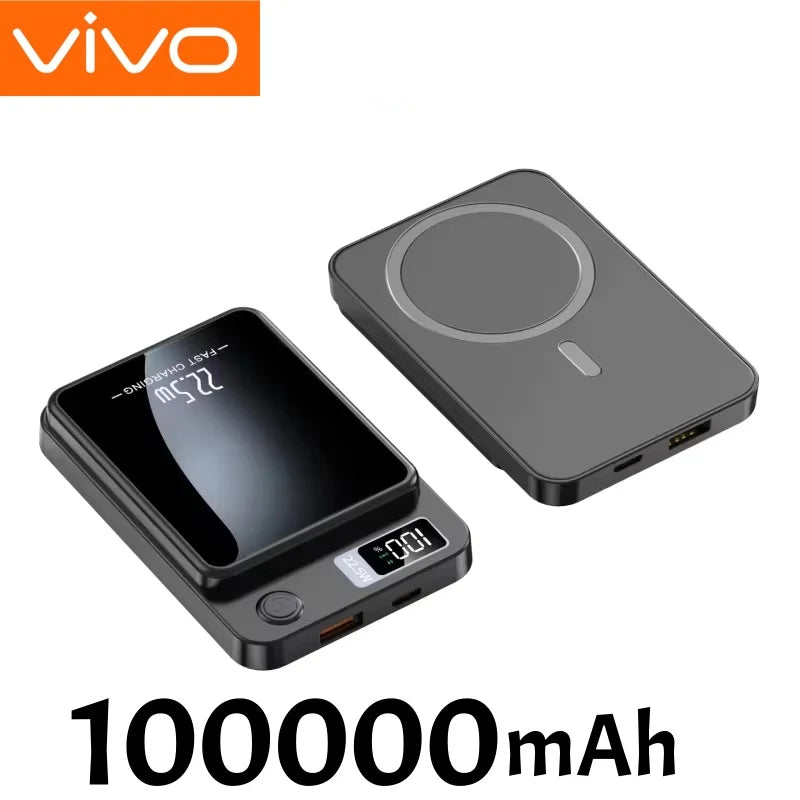 Magnetic Wireless Power Bank 50000mAh - Fast Charging USB-C Travel Battery Black 100000mAh Tidesmit