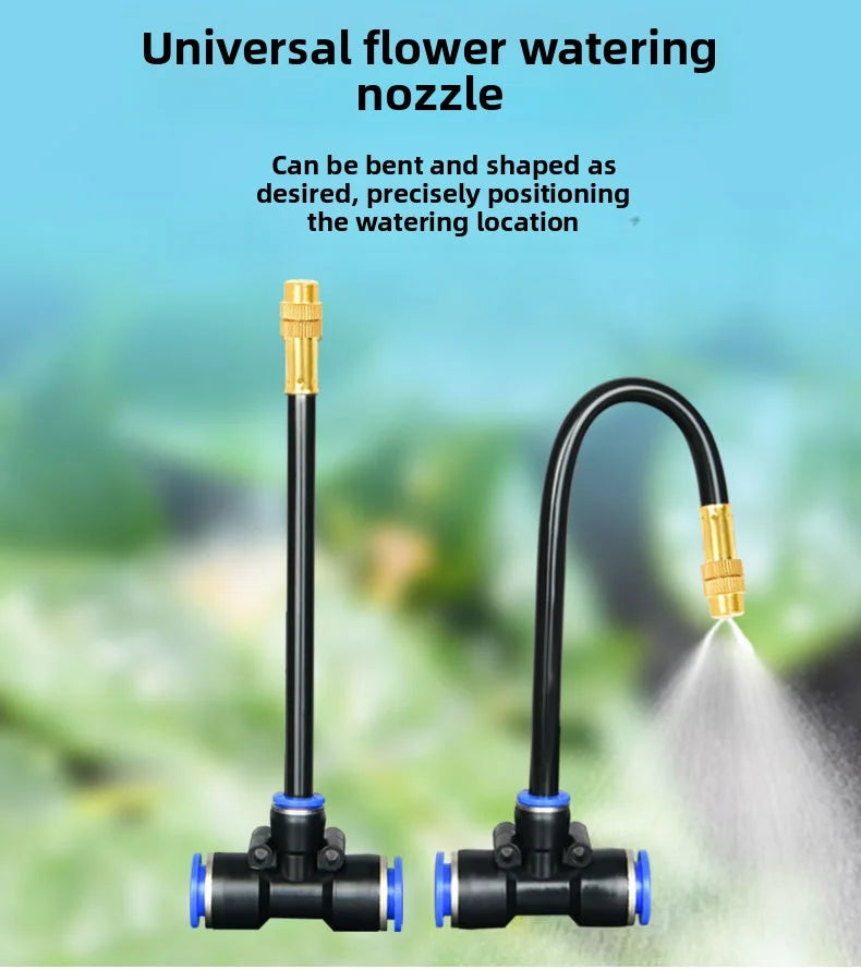 Universal flower watering nozzle set with two sprinkler heads and copper mist stream