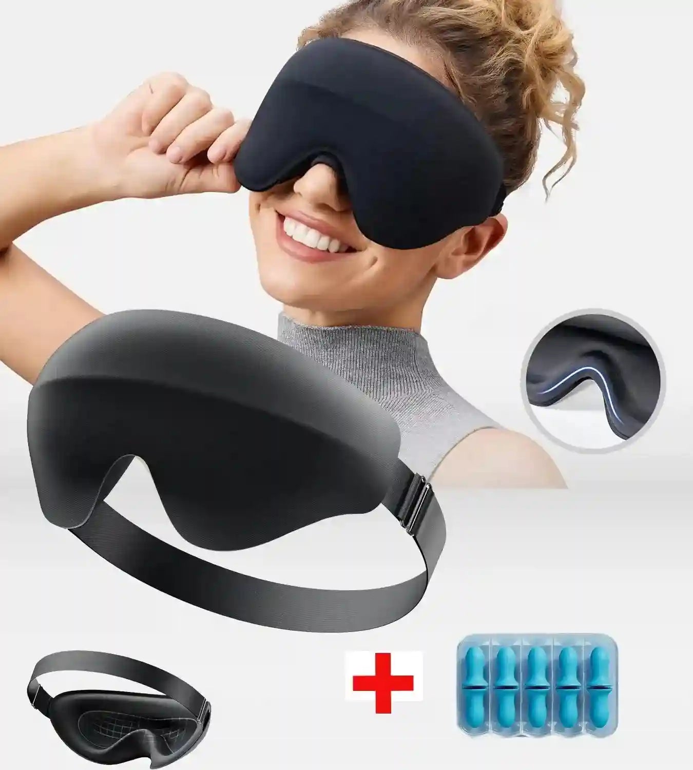 3D Contoured Memory Foam Sleep Mask for Travel - Breathable Eye Cover Eye Massage Instrument Black Tidesmit