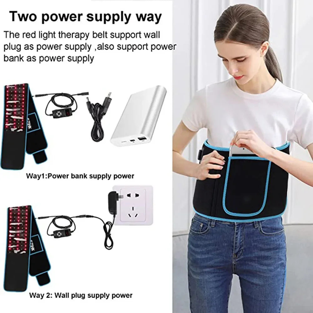 Red ＆Infrared LED Light Therapy Belt 850nm 660nm Back Pain Relief Wrap Burn Fat Belt Slimming Machine Waist Heat Pad Full Body