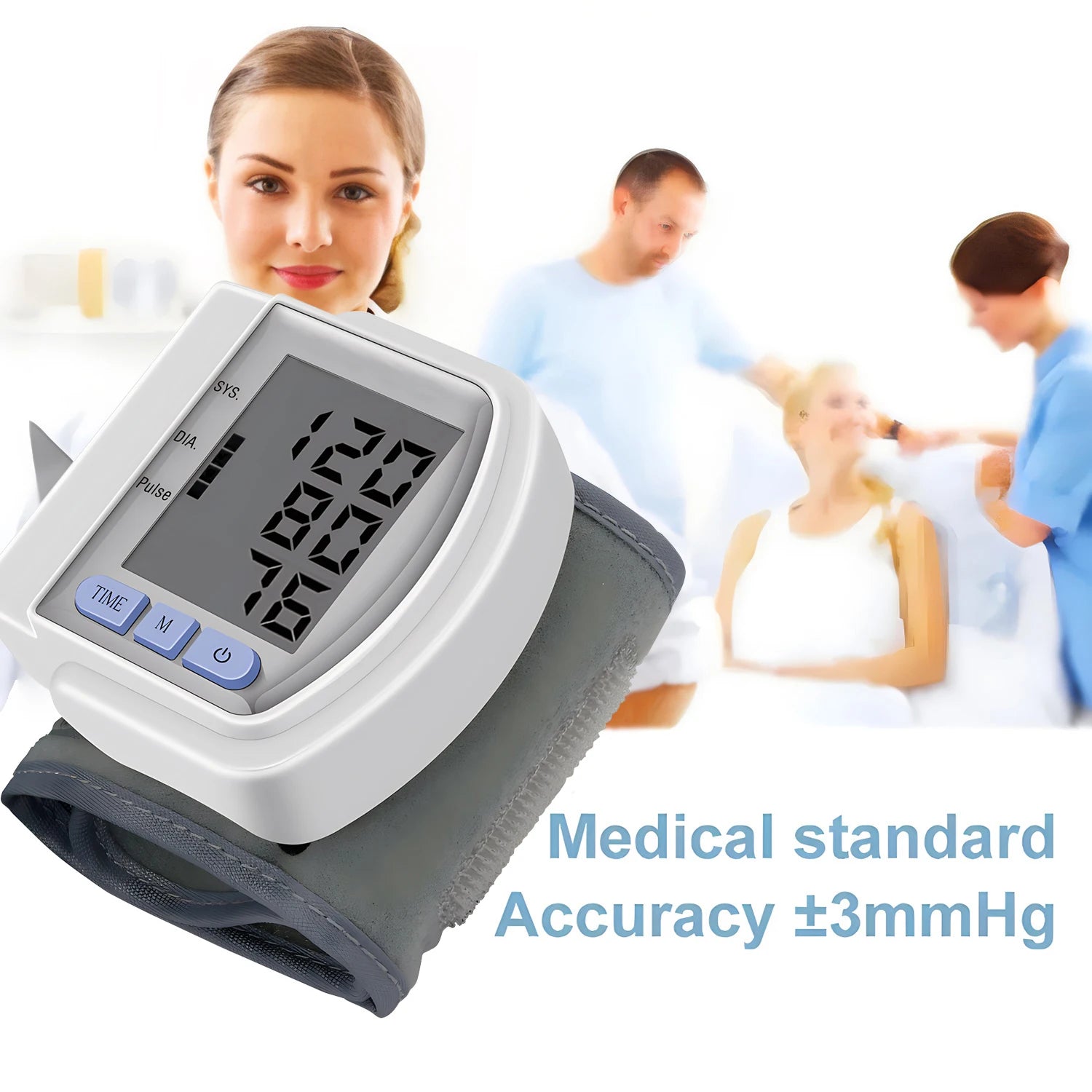 Portable Wrist Blood Pressure Monitor Automatic Digital Sphygmomanometer Detects Heart Rate Pulse BP Monitor