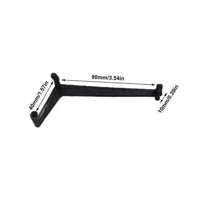 Black fruit tree training clip, V-shaped hook design with dimension arrows