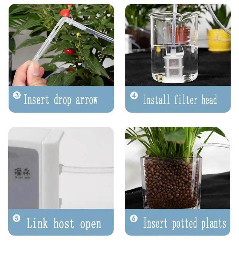 Garden Drip Irrigation Device Double Pump Controller Timer System, Solar Energy Intelligent Automatic Watering Device for Plants
