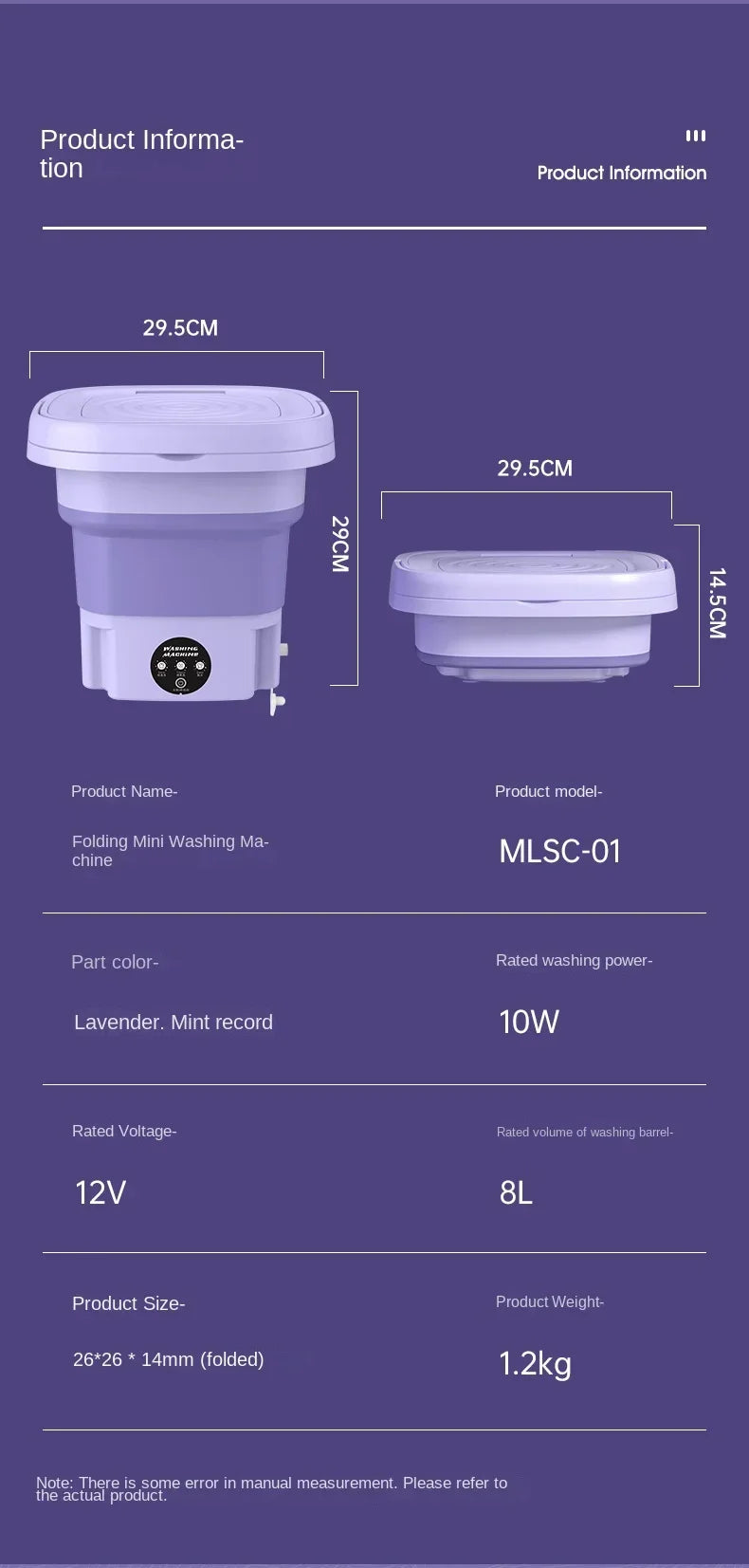 Tidesmit 8L portable foldable washing machine with spin dryer showing side angle and compact storage feature