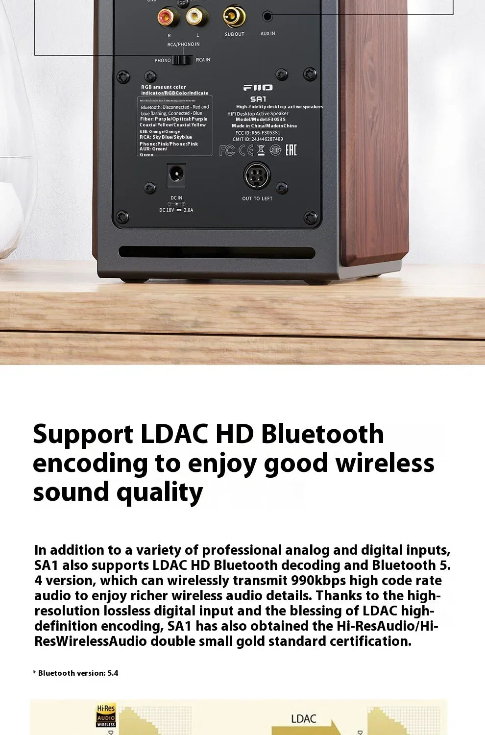 FiiO SA1 Active Speaker Desktop Bluetooth Speaker HIFI Sound Quality 31 Segment High-precision Lossless Customize PEQ LDAC APP
