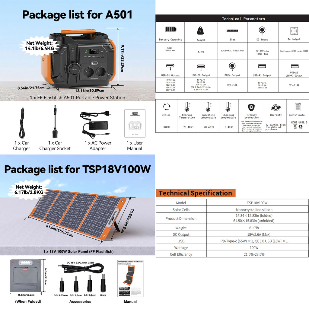 Portable Power Station 540Wh with 100W Solar Panel Kit | Tidesmit 230V EU and Panel GERMANY Tidesmit