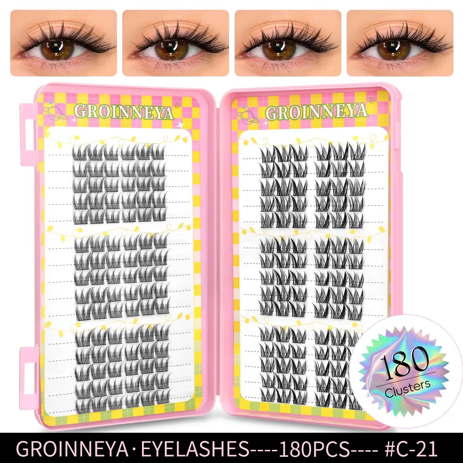 GROINNEYA Eyelashes Clusters 320 pcs Natural Eyelash extension Cluster Lashes Volume Mixed Tray Lashes Cluster Natural Lashes False Eyelashes C21 Tidesmit