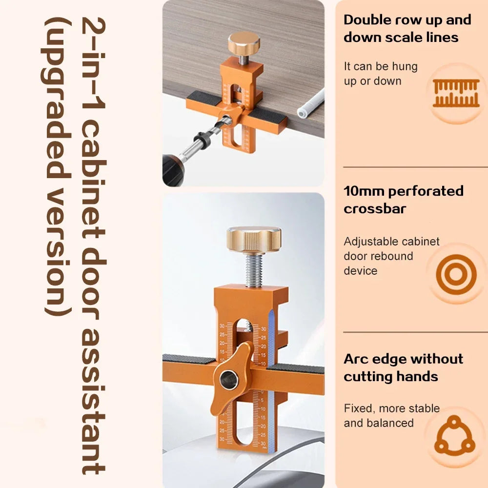 Adjustable Cabinet Door Mounting Jig Quick Positioning Hole Opening Tool Aluminum Alloy for Woodworking Installing Cabinets Tool