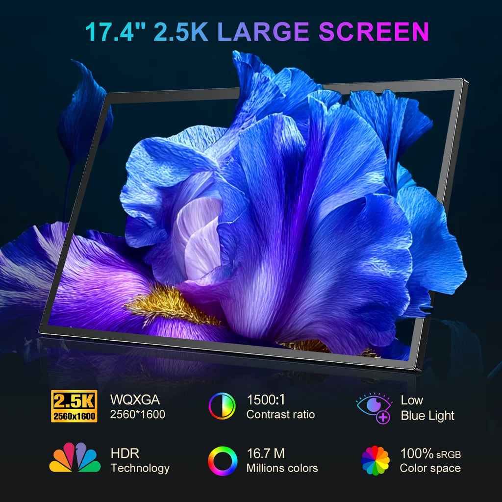 Touch Portable Monitor 17.4 Inch 2.5K 2560x1600 Second Screen USB-C HDMI Travel Monitor for Laptop Mac PC Xbox PS4/5 with Stand