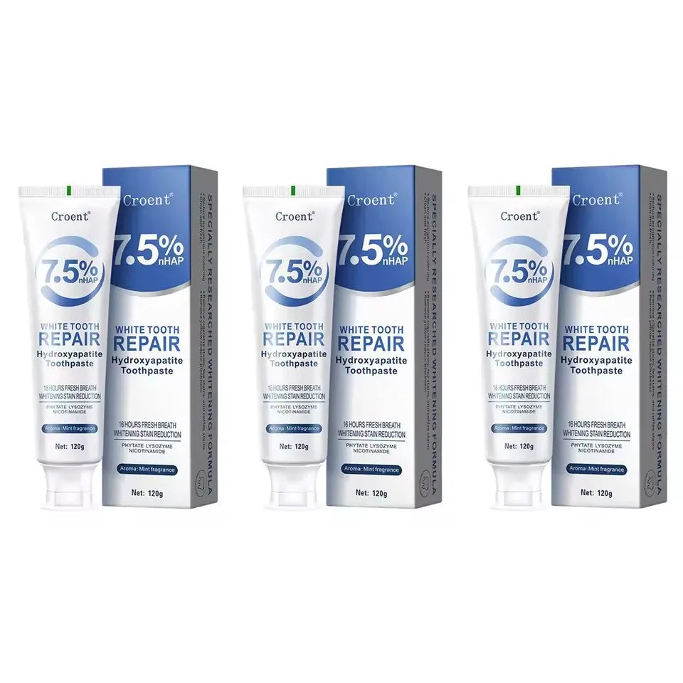 Tidesmit whitening toothpaste with hydroxyapatite for plaque removal, gum health, and fresh breath.