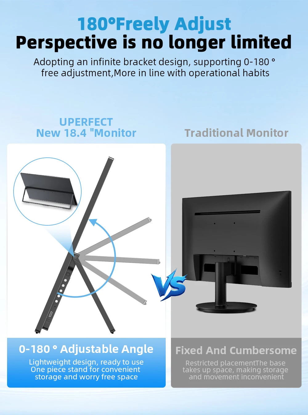 UPERFECT 18.4"4K QLED Portable Gaming Monitor Display 3840*2160 HDR USB C HDMI For PS5/4 Switch Laptop PC Mac Xbox Extend Screen