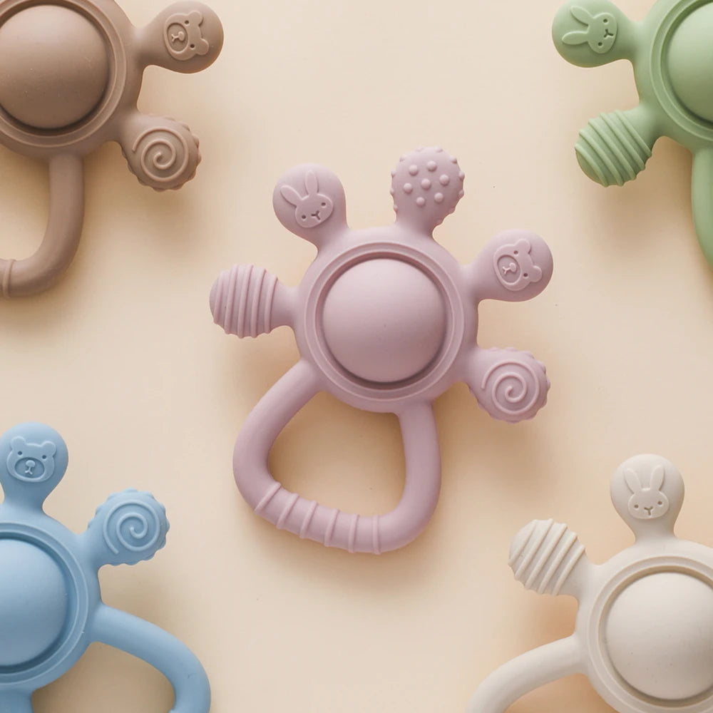 Baby BPA Free Silicone Teether Toy Rattle Silicone Teething for Teeth Newborn Accessories Food Grade Infant Soothing Nusing Toys