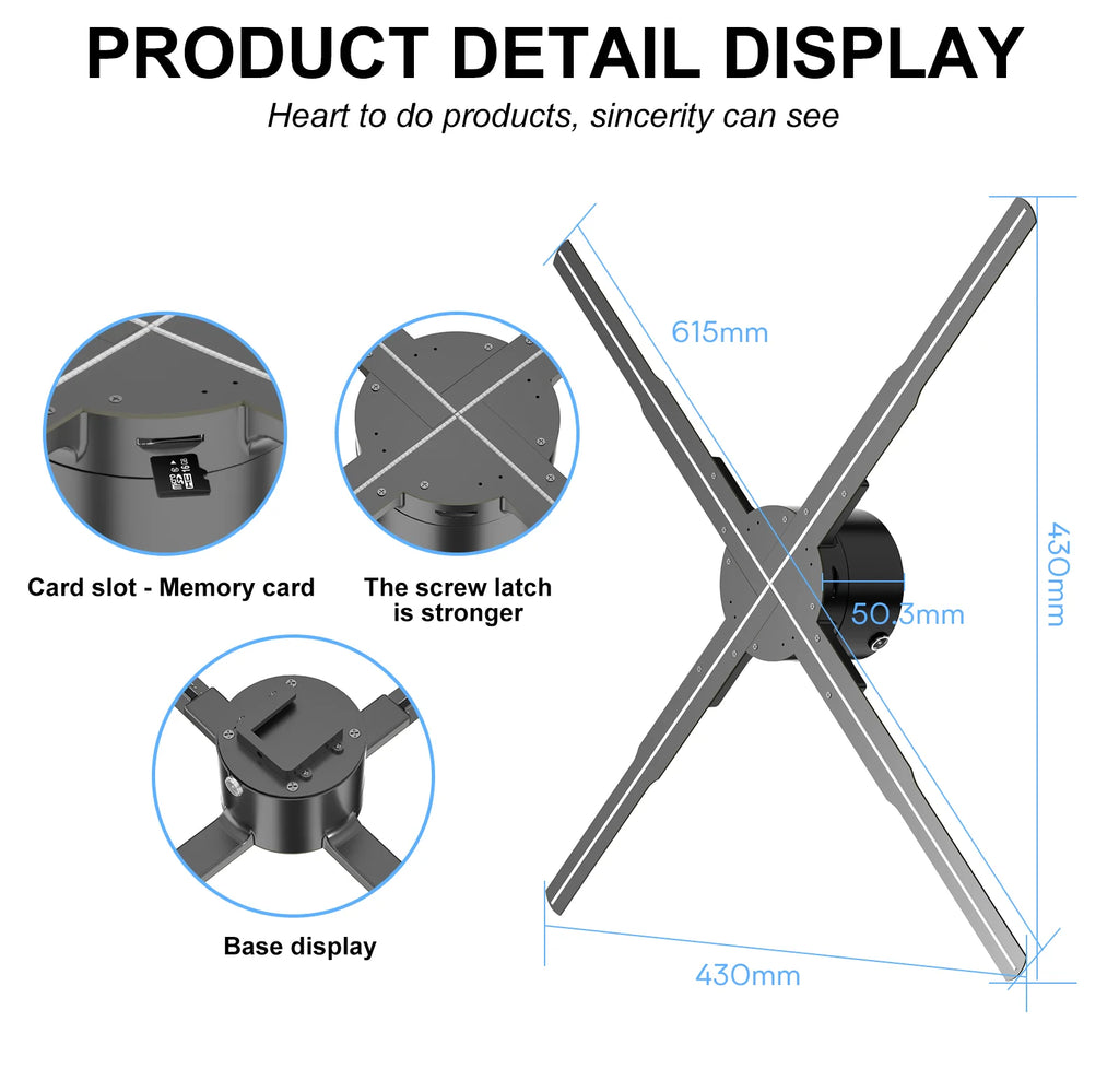 62cm Holographic Fan 722LED Sign Neon Beads 16G Memory Manual DIY Image Text LOGO Advertising Machine Holographic 3D Projector