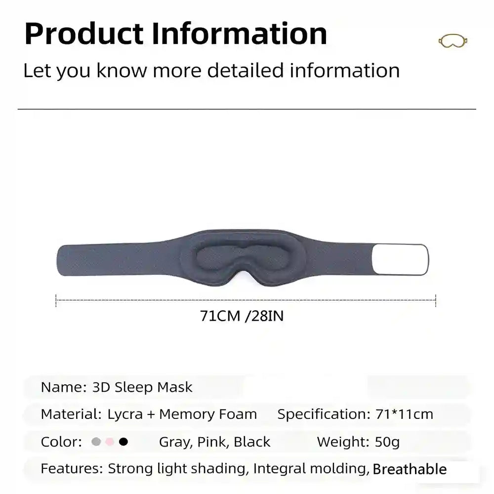 3D Sleep Eye Mask | Contoured Memory Foam - Grey, Pink & Black Eye Massage Instrument Tidesmit