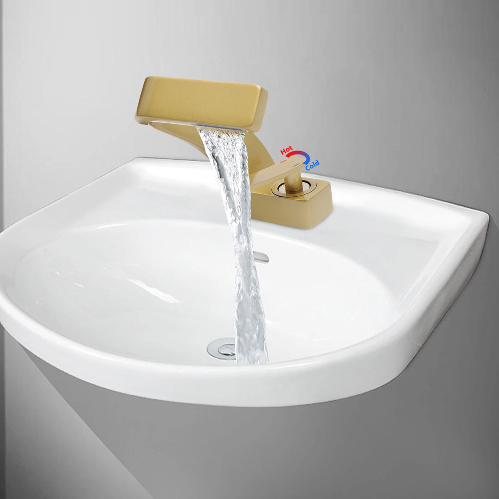 Gold Bathroom Waterfall Mixer Tap Modern Washbasin Faucet Copper Basin Tap Elegant Lift Off Type