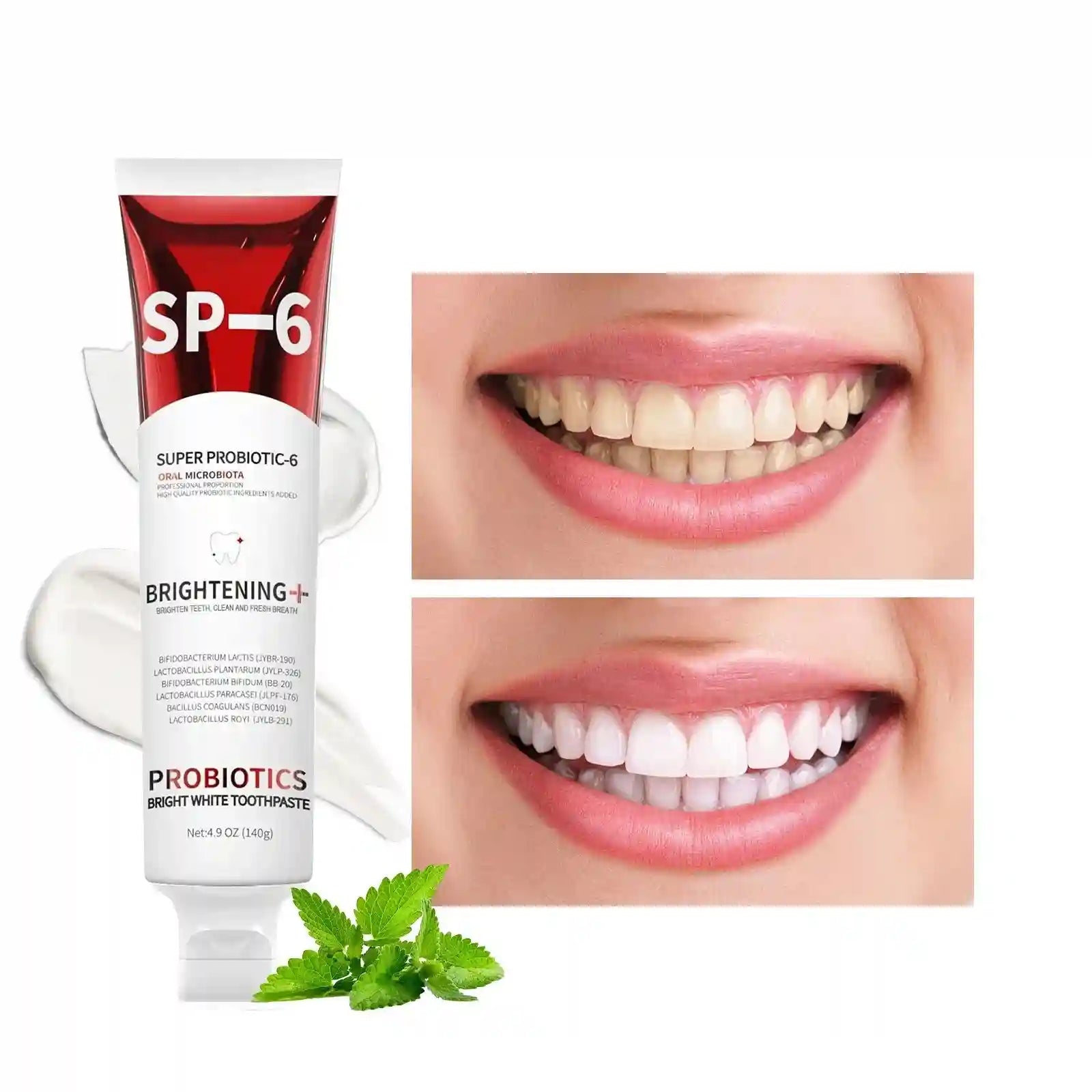 Tidesmit 140g SP-6 Probiotic Whitening Toothpaste for plaque removal, cavity prevention, and fresh breath.