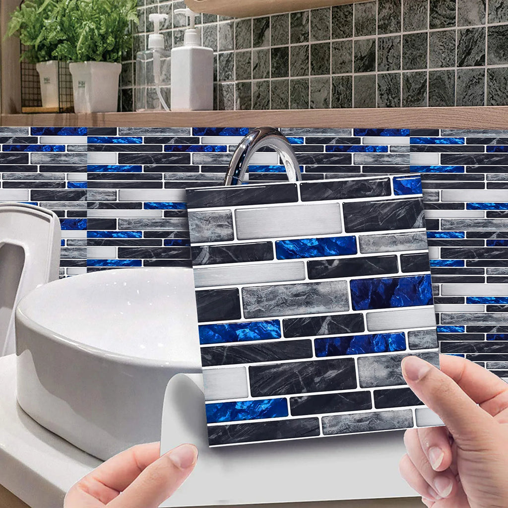 10pcs Self Adhesive Tiles Stickers Marble Mosaic Embossing Tile Stickers Kitchen Bathroom Waterproof  Wall Decals Decoration ﻿