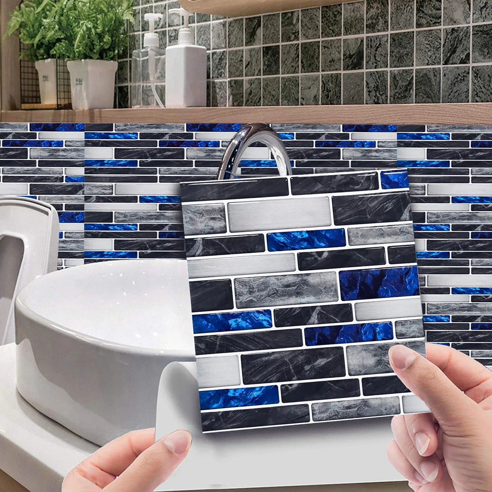 10pcs Self Adhesive Tiles Stickers Marble Mosaic Embossing Tile Stickers Kitchen Bathroom Waterproof  Wall Decals Decoration ﻿