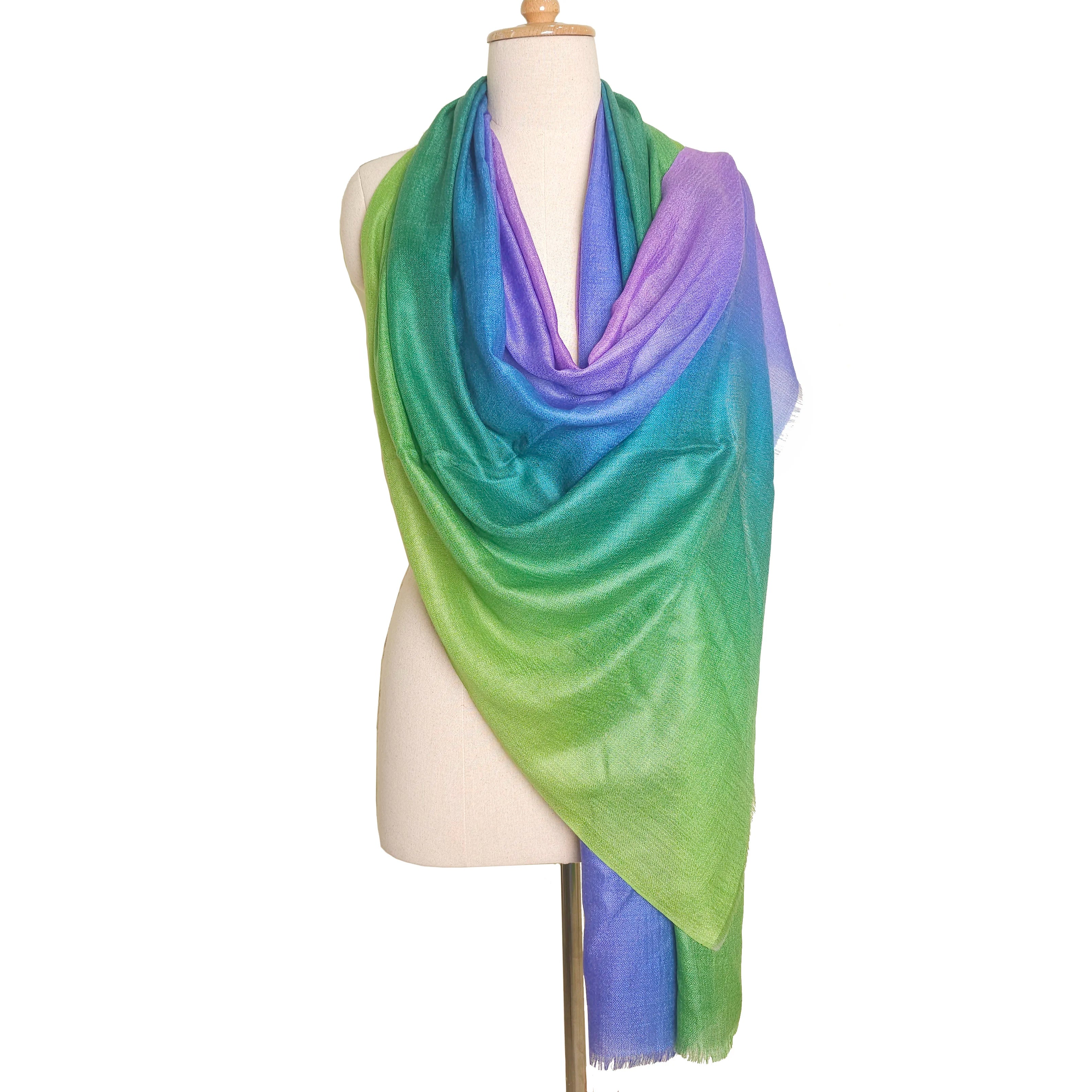 Autumn Ombre Dyed Three Color shaded Vintage Style Silk Long Women Shawl Scarf