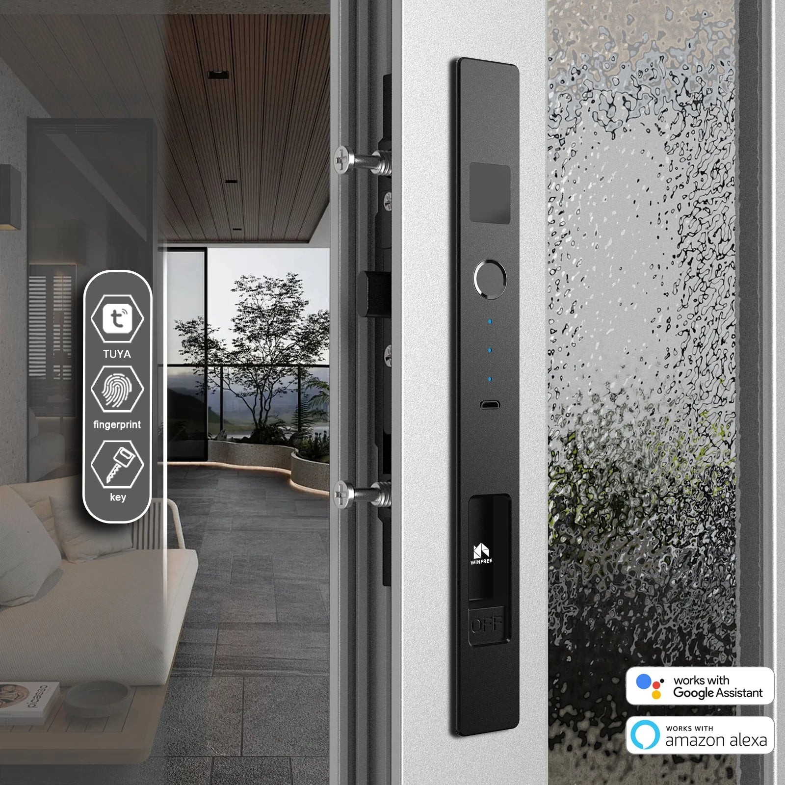 WINFREE Sliding Window Door Smart Lock Fingerprint Tuya Bluetooth Smart Window Lock  Special Aluminiun Profile Window Lock