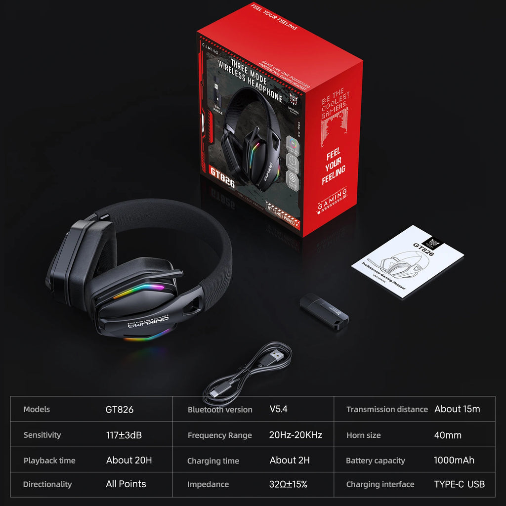 Tidesmit GT826 Wireless Over-Ear Gaming Headphones with Bluetooth 5.3 Tidesmit