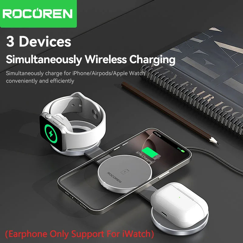 3-in-1 Magnetic Wireless Charger | MagSafe Compatible Fast Dock Tidesmit