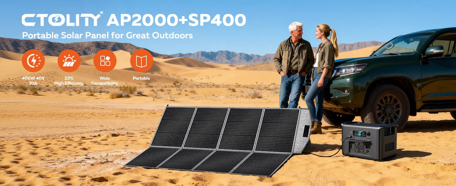 CTOLITY Outdoor Camping AP2000 2400W Fast Charging Portable Power Station SP400 400W Foldable Portable Solar Panel For Home