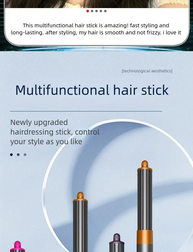 Grey and gold 7-in-1 ionic hair dryer set with multiple curling attachments for smooth, professional styling.